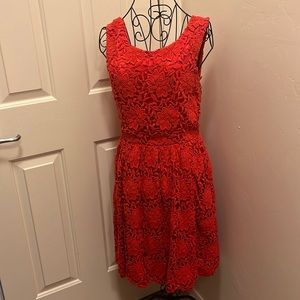 Kate Spade Beautiful Red Orange Embroidered Lace Floral Dress 6 S